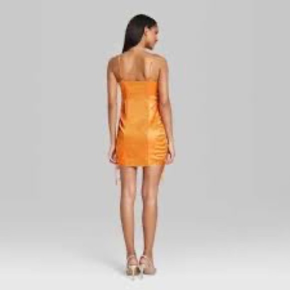 ⭐️nwt Wild Fable Orange Satin Sleeveless Ruched Side Bodycon Dress⭐️ - Picture 4 of 9